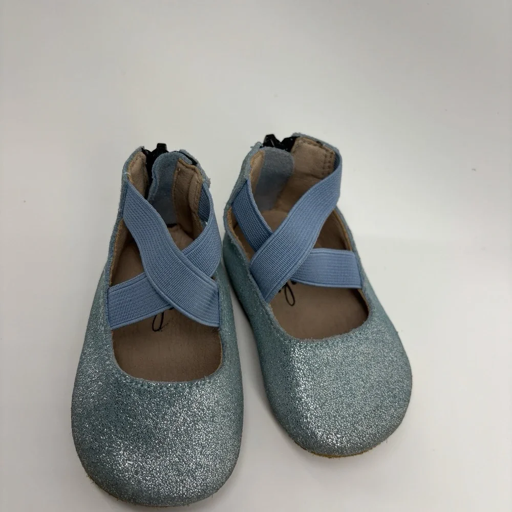 Monkey Feet Shoes Lot Of 2 Baby Girl Size 3-6 Months Blue Flower Flat Soft Soled